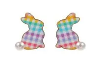 Multi Gingham Pearl Bunny Stud Earrings