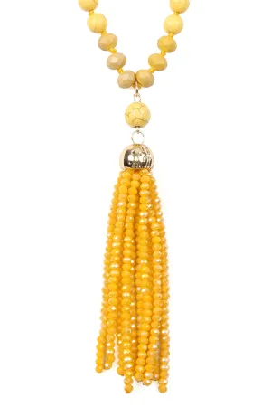 Mustard Rondelle Tassel Pendant with Polycard Necklace - Pack of 6