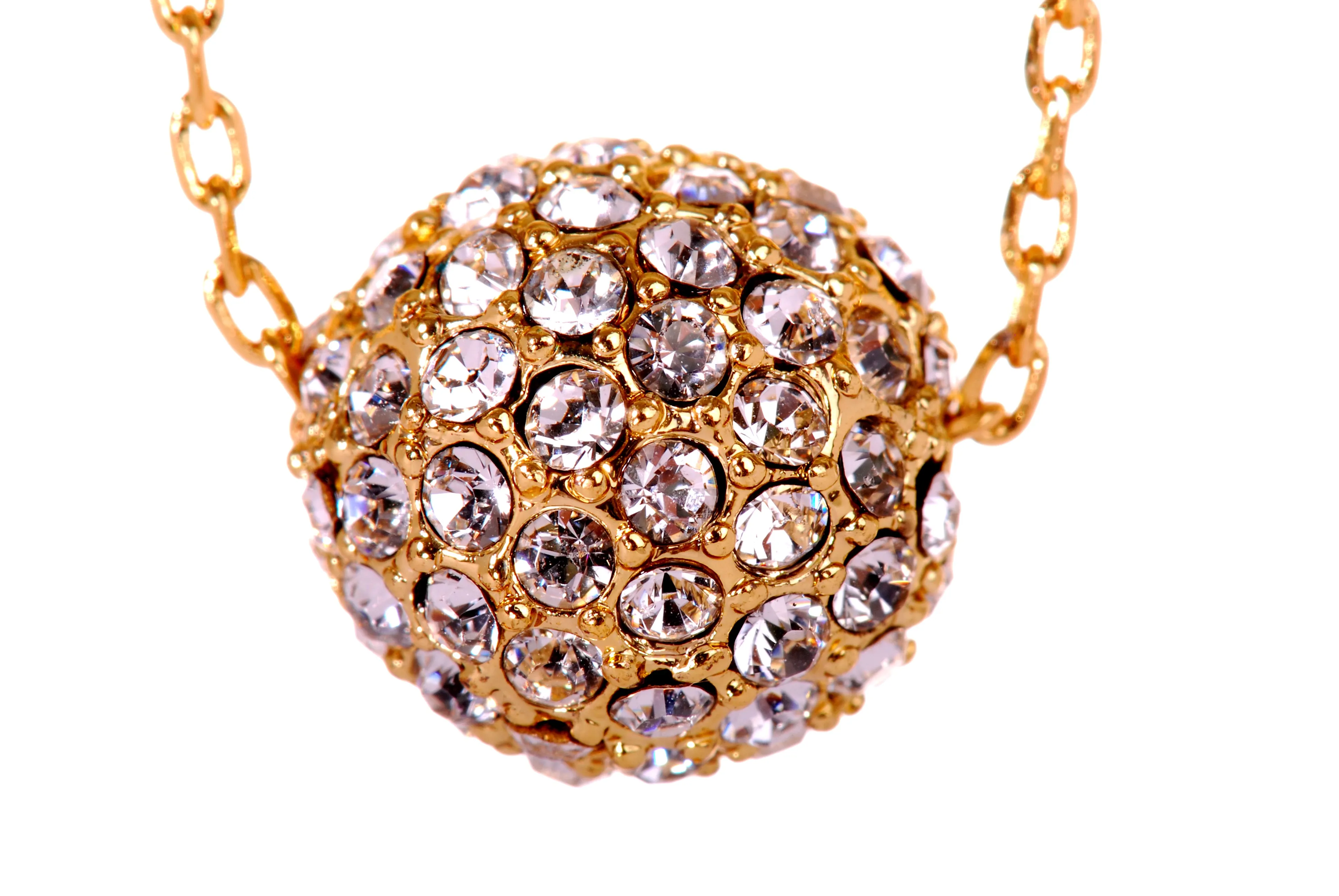 N7153 Spherical 18k Yellow Gold Plated Swarovski Elements Ball Pendant Necklace