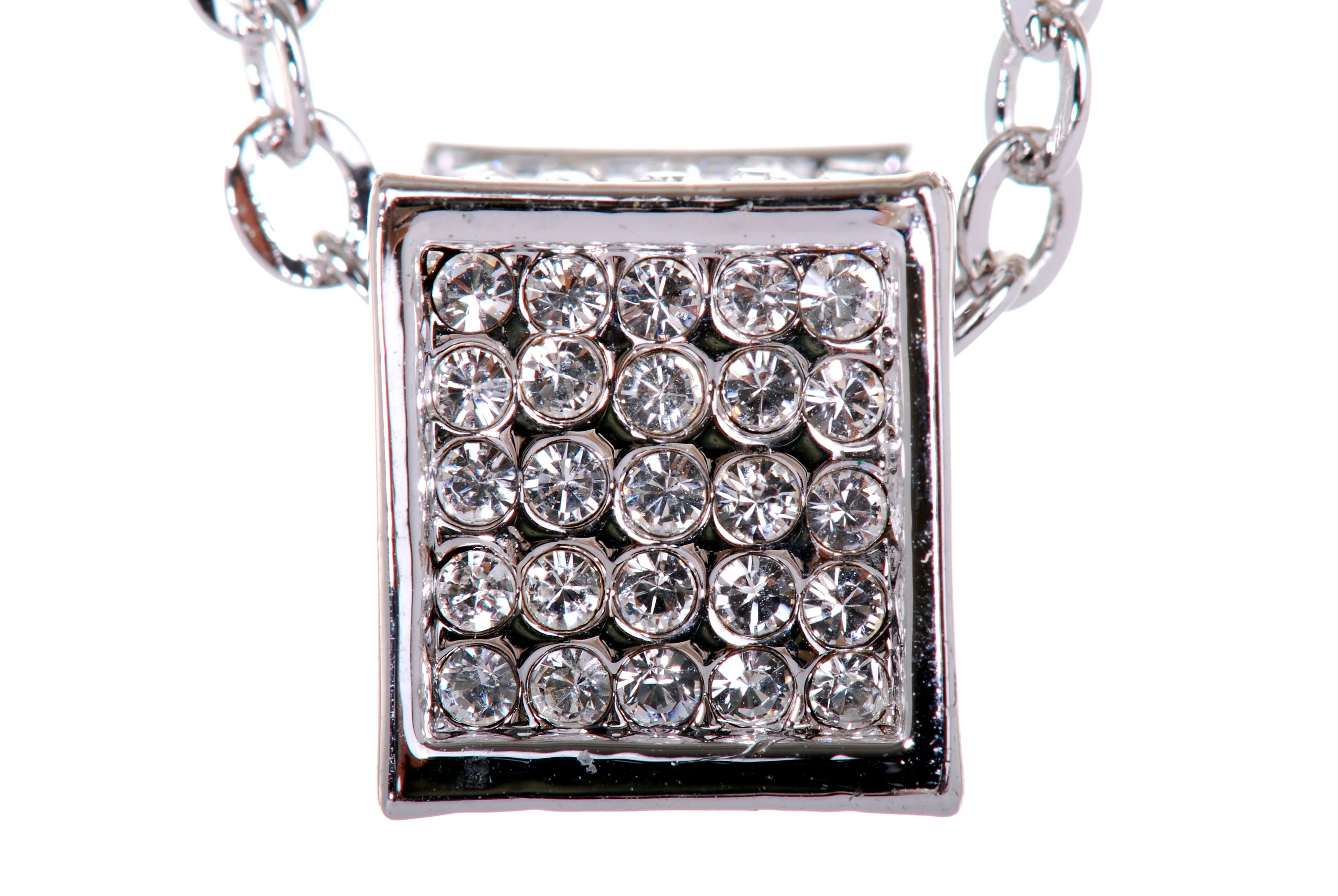 N7198 Multi-dimensional Cube Pendant with Rhodium Plated Swarovski Crystal Elements