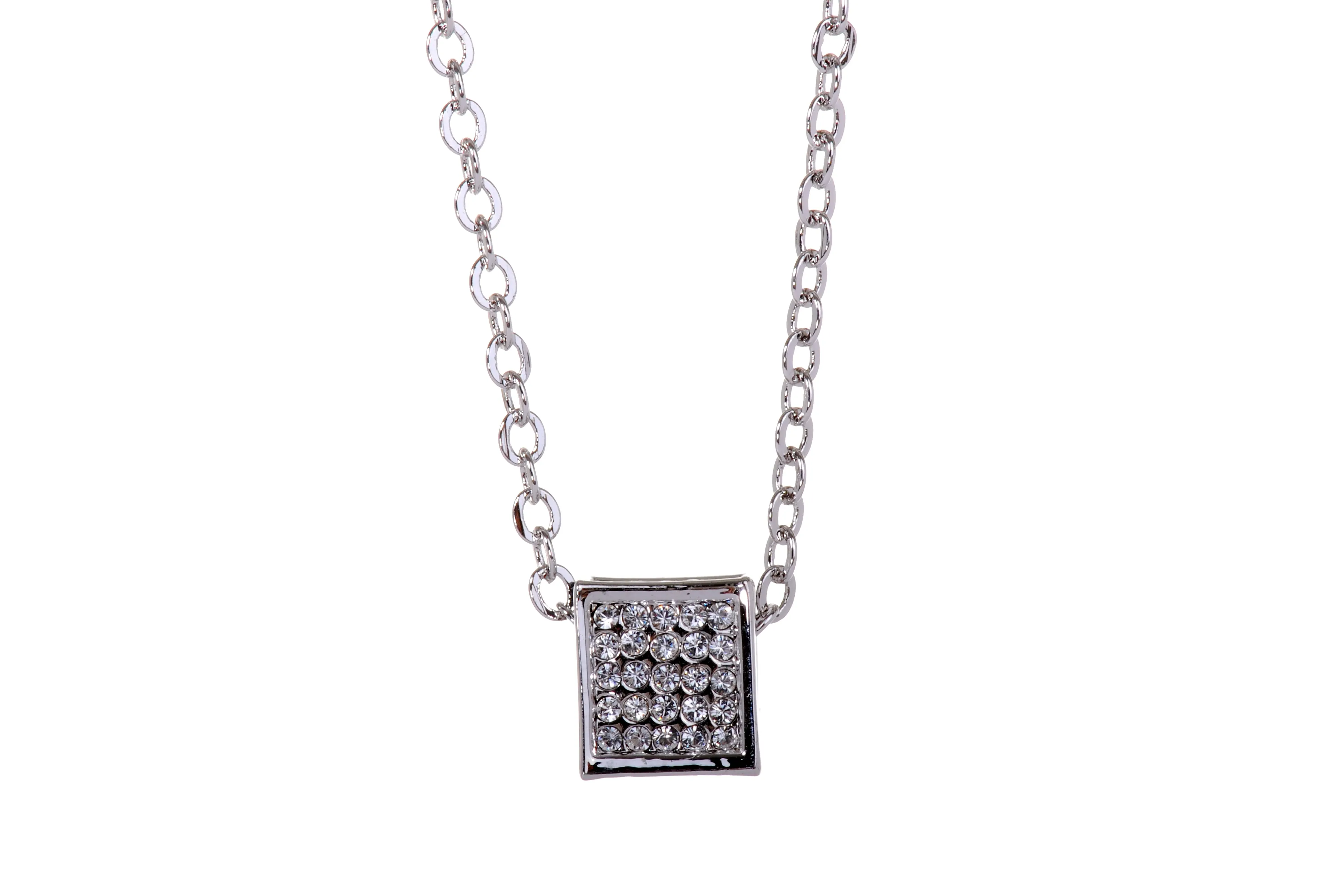 N7198 Multi-dimensional Cube Pendant with Rhodium Plated Swarovski Crystal Elements