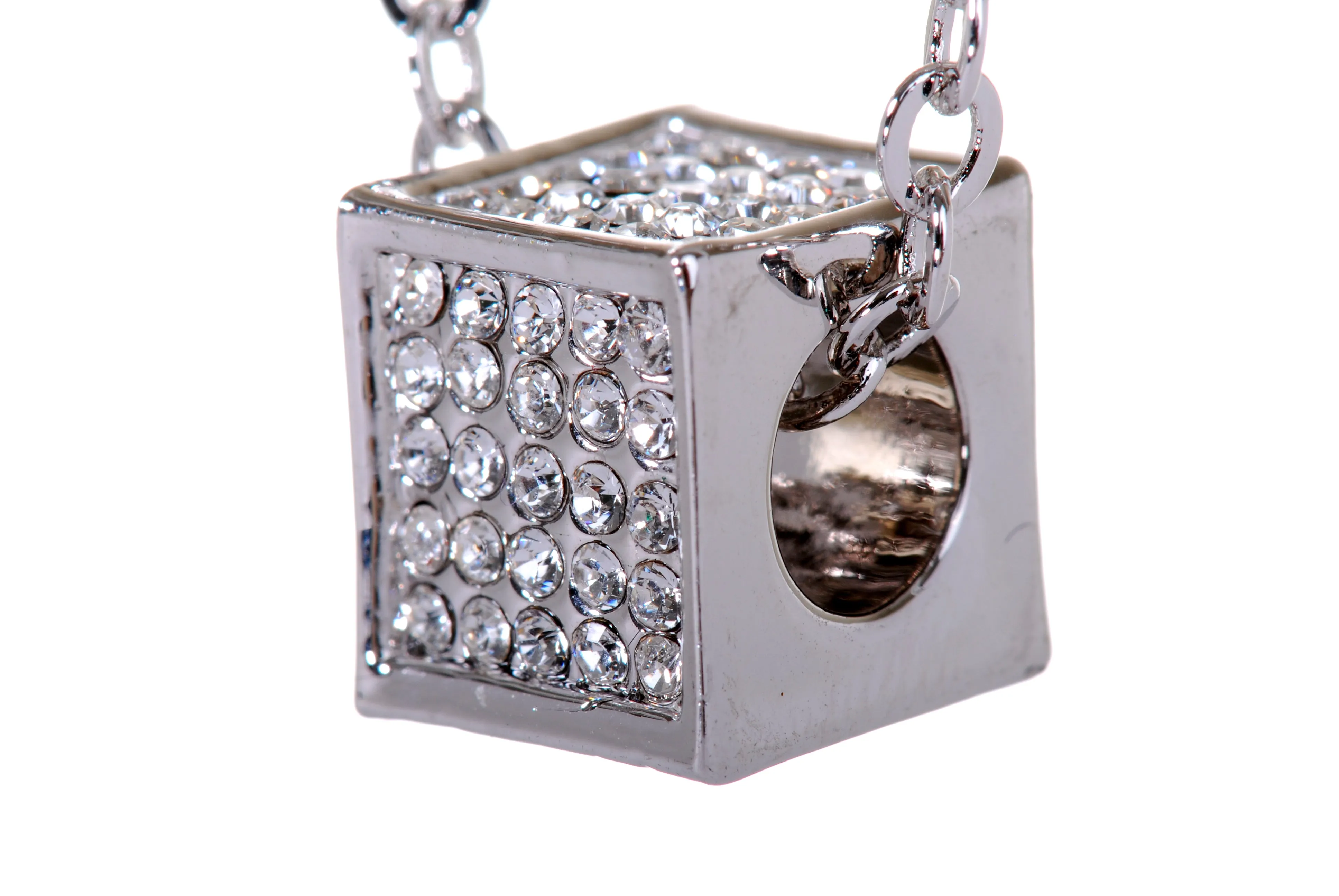 N7198 Multi-dimensional Cube Pendant with Rhodium Plated Swarovski Crystal Elements