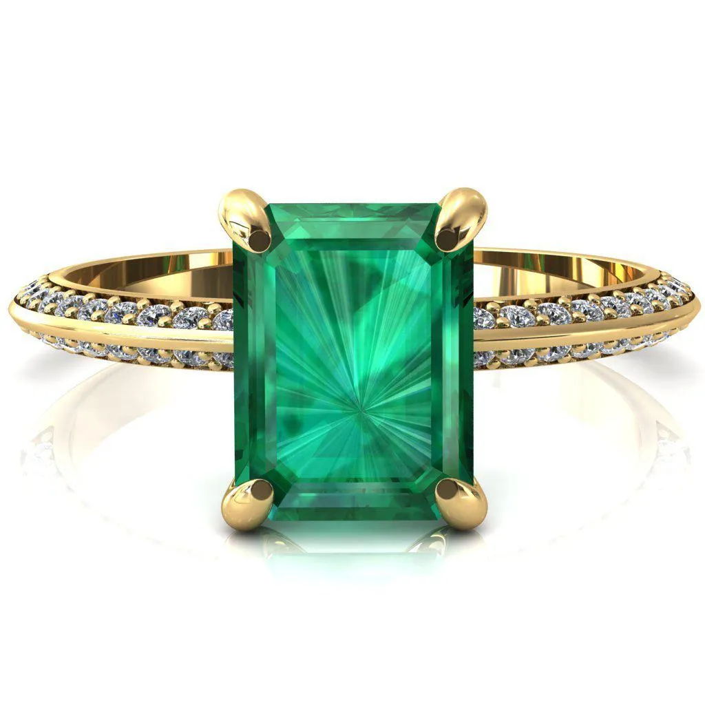 Nancy Emerald Emerald 4 Prong 1/2 Eternity Diamond Knife Shank Accent Engagement Ring