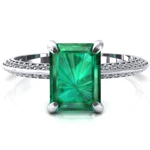 Nancy Emerald Emerald 4 Prong 1/2 Eternity Diamond Knife Shank Accent Engagement Ring