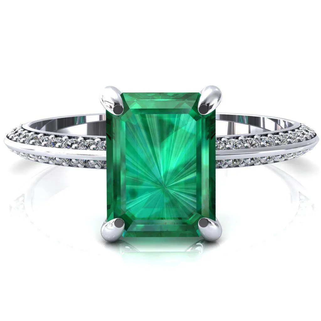 Nancy Emerald Emerald 4 Prong 1/2 Eternity Diamond Knife Shank Accent Engagement Ring