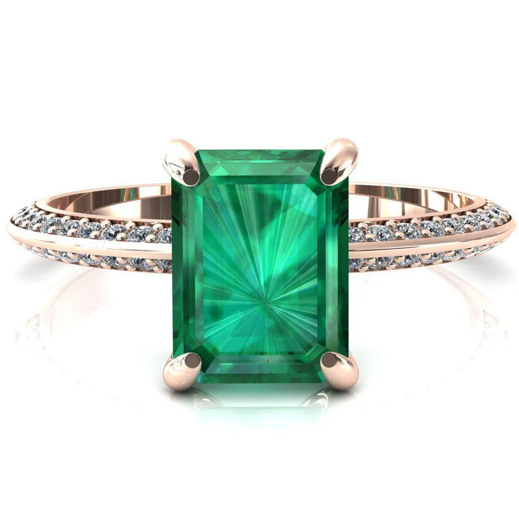 Nancy Emerald Emerald 4 Prong 1/2 Eternity Diamond Knife Shank Accent Engagement Ring