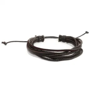Natural Leather Multi-strand Pull-Tie Brown