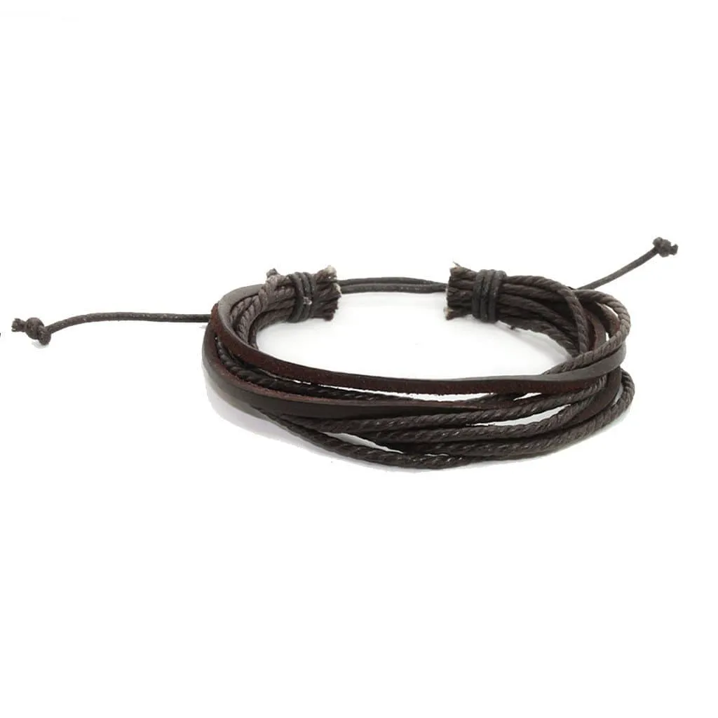 Natural Leather Multi-strand Pull-Tie Brown