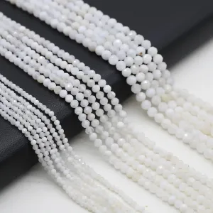 Natural Moonstone & White Agate Faceted Round Beads – Loose Spacer Beads for DIY Jewelry Making (Bracelets, Necklaces, Accessories)