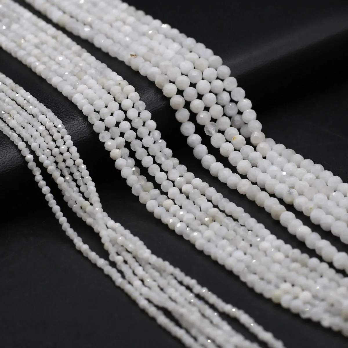 Natural Moonstone & White Agate Faceted Round Beads – Loose Spacer Beads for DIY Jewelry Making (Bracelets, Necklaces, Accessories)