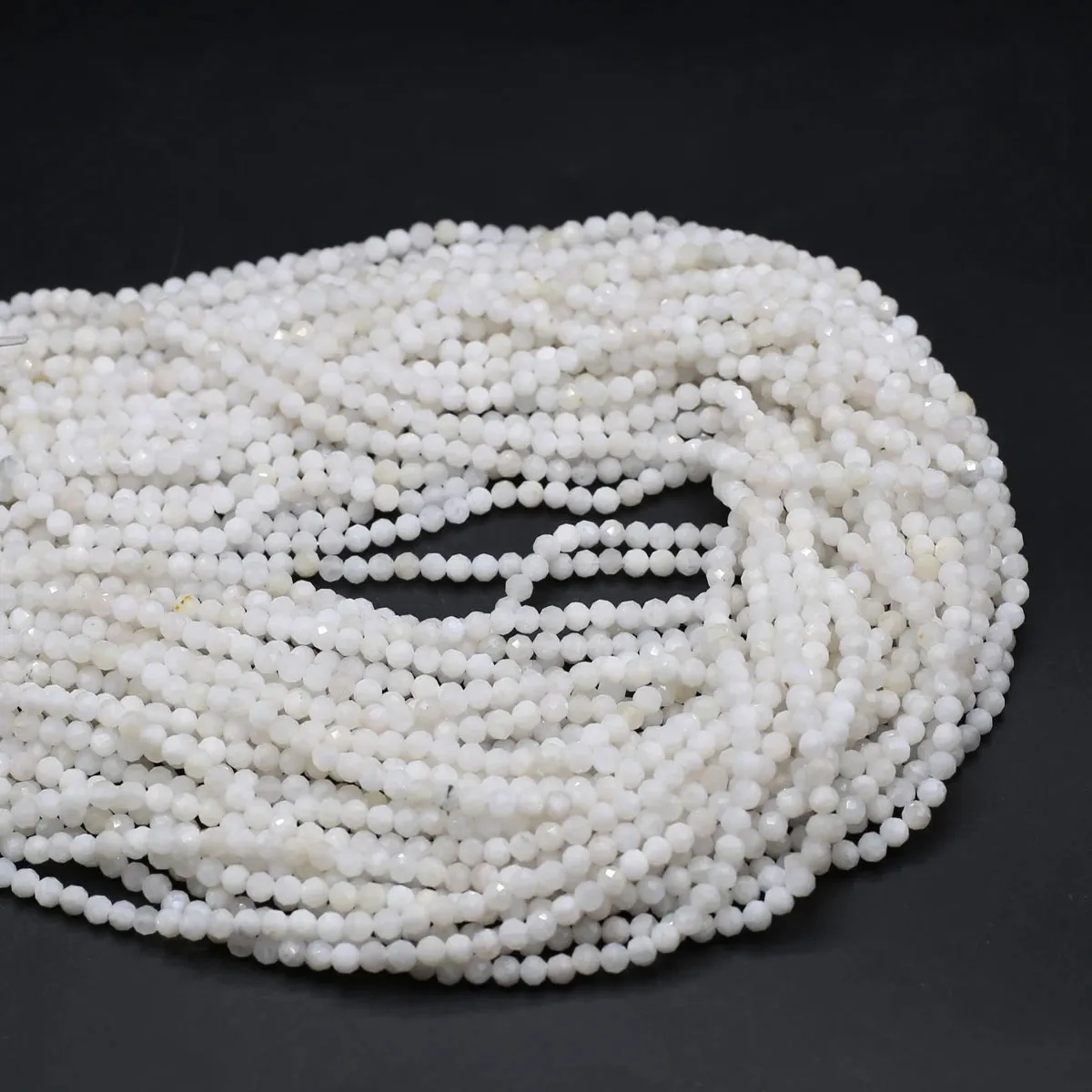Natural Moonstone & White Agate Faceted Round Beads – Loose Spacer Beads for DIY Jewelry Making (Bracelets, Necklaces, Accessories)