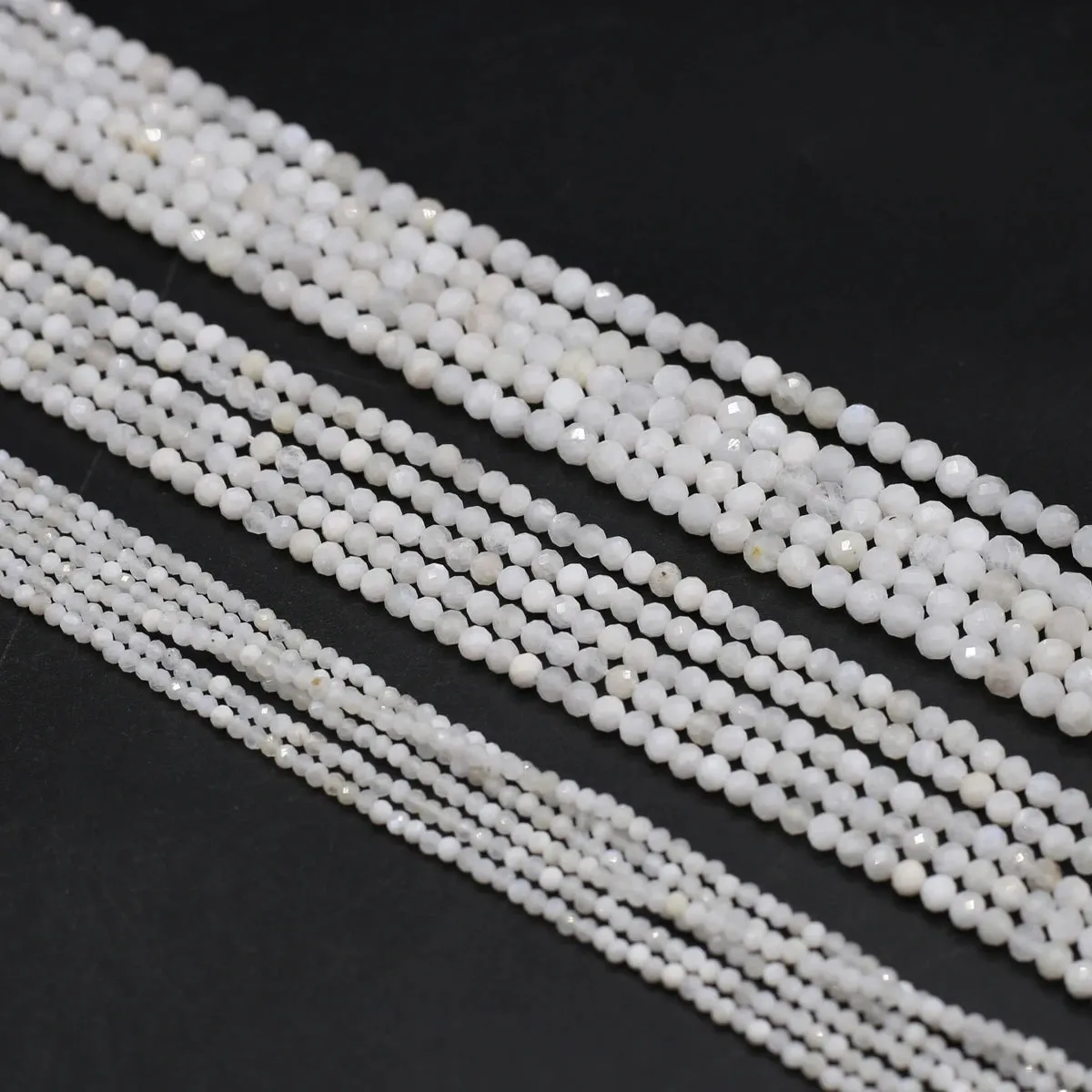 Natural Moonstone & White Agate Faceted Round Beads – Loose Spacer Beads for DIY Jewelry Making (Bracelets, Necklaces, Accessories)