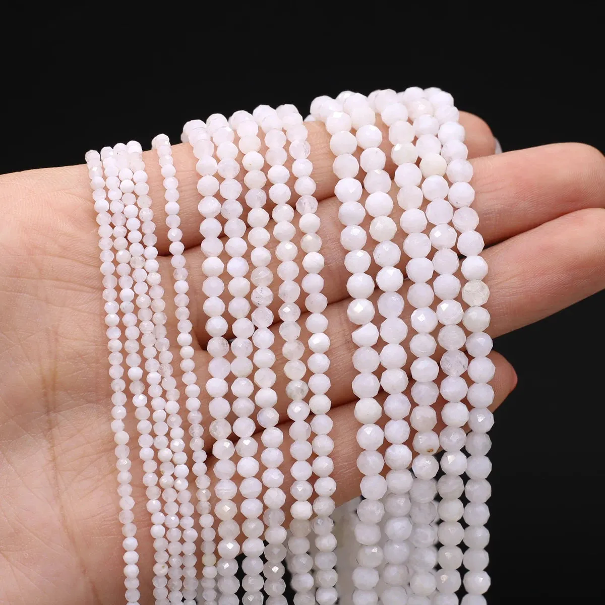 Natural Moonstone & White Agate Faceted Round Beads – Loose Spacer Beads for DIY Jewelry Making (Bracelets, Necklaces, Accessories)