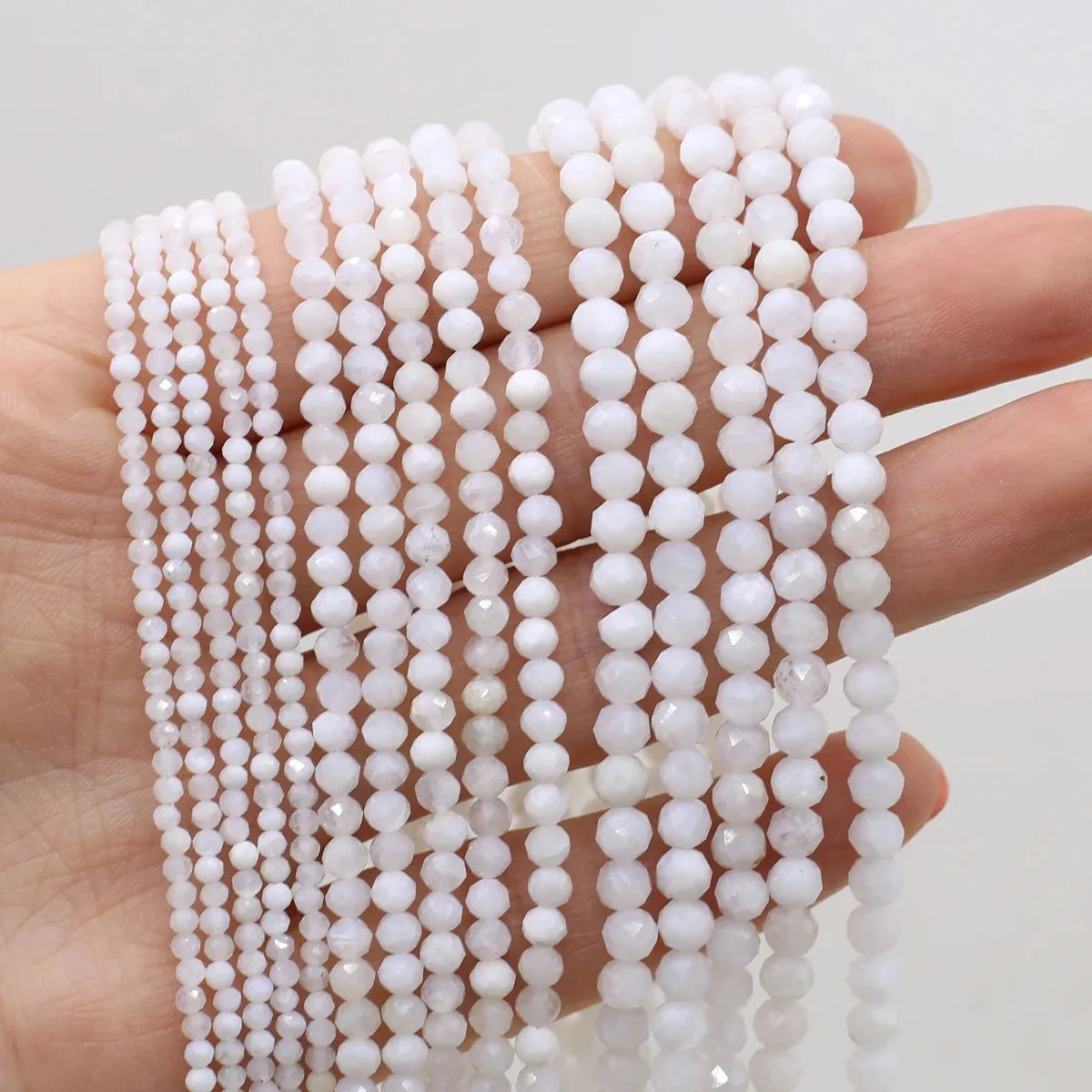 Natural Moonstone & White Agate Faceted Round Beads – Loose Spacer Beads for DIY Jewelry Making (Bracelets, Necklaces, Accessories)