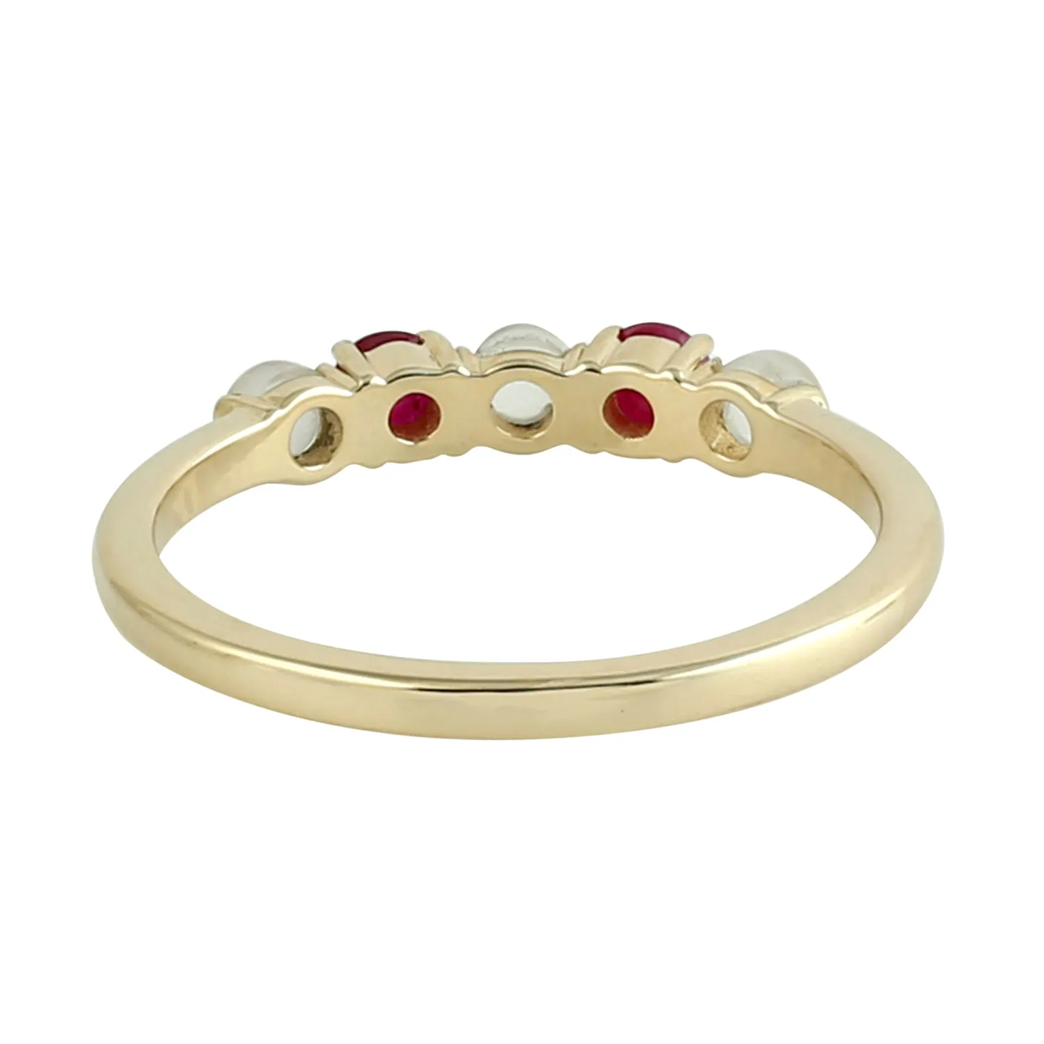 Natural Moonstone Ruby Beautiful Band Ring In 14k Yellow Gold