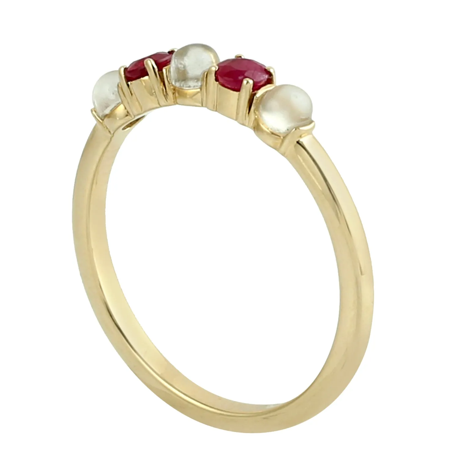 Natural Moonstone Ruby Beautiful Band Ring In 14k Yellow Gold