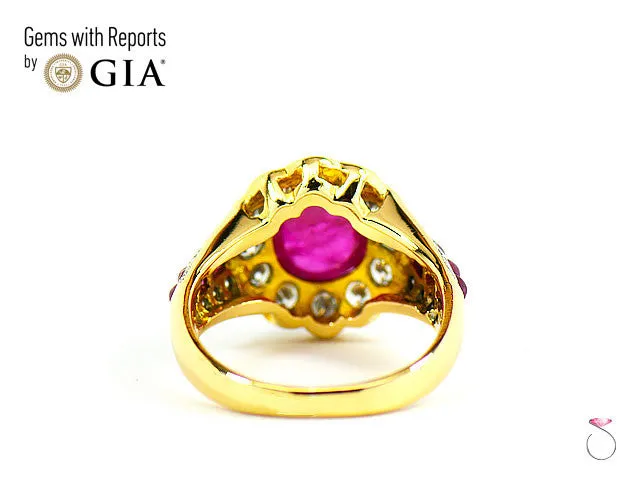 Natural Ruby Diamond Halo Ring in 18k Yellow Gold, 2.42 CT.