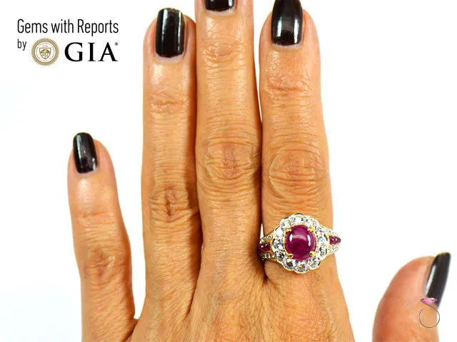 Natural Ruby Diamond Halo Ring in 18k Yellow Gold, 2.42 CT.