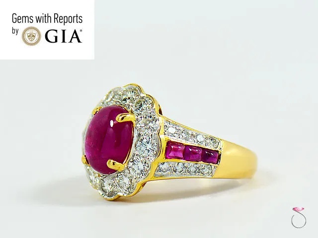 Natural Ruby Diamond Halo Ring in 18k Yellow Gold, 2.42 CT.