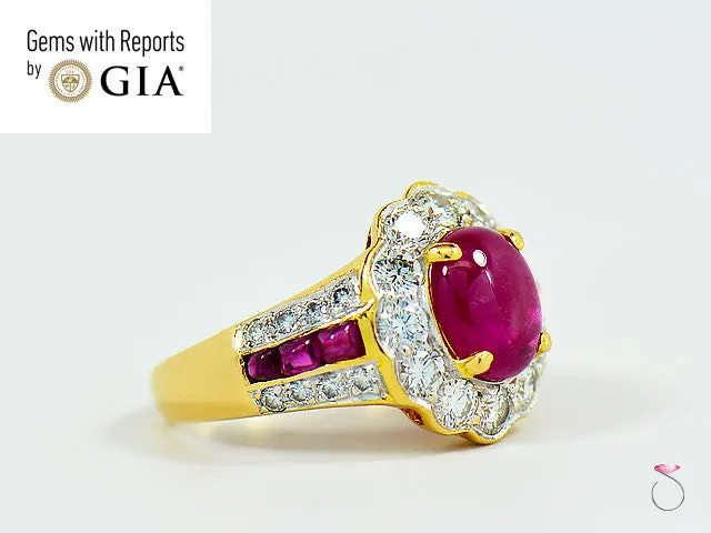 Natural Ruby Diamond Halo Ring in 18k Yellow Gold, 2.42 CT.