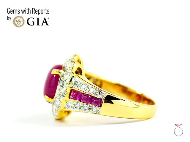 Natural Ruby Diamond Halo Ring in 18k Yellow Gold, 2.42 CT.