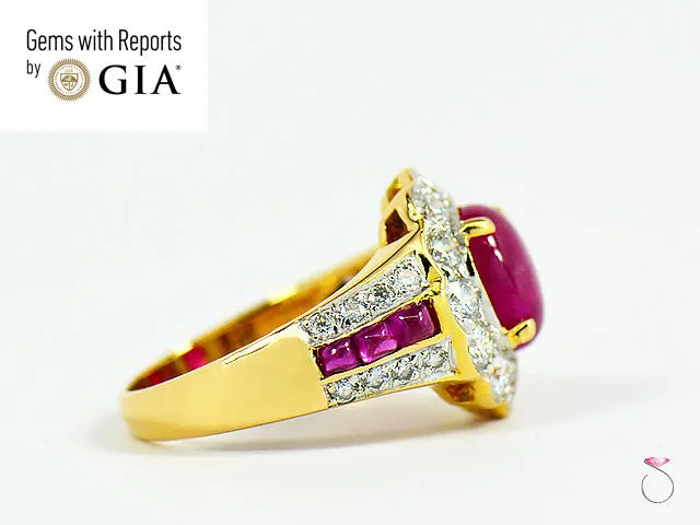 Natural Ruby Diamond Halo Ring in 18k Yellow Gold, 2.42 CT.
