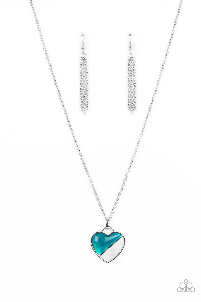 Nautical Romance - Blue - Glassy Bead Shell Heart Paparazzi Short Necklace