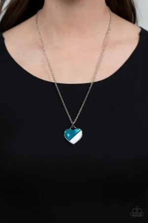 Nautical Romance - Blue - Glassy Bead Shell Heart Paparazzi Short Necklace