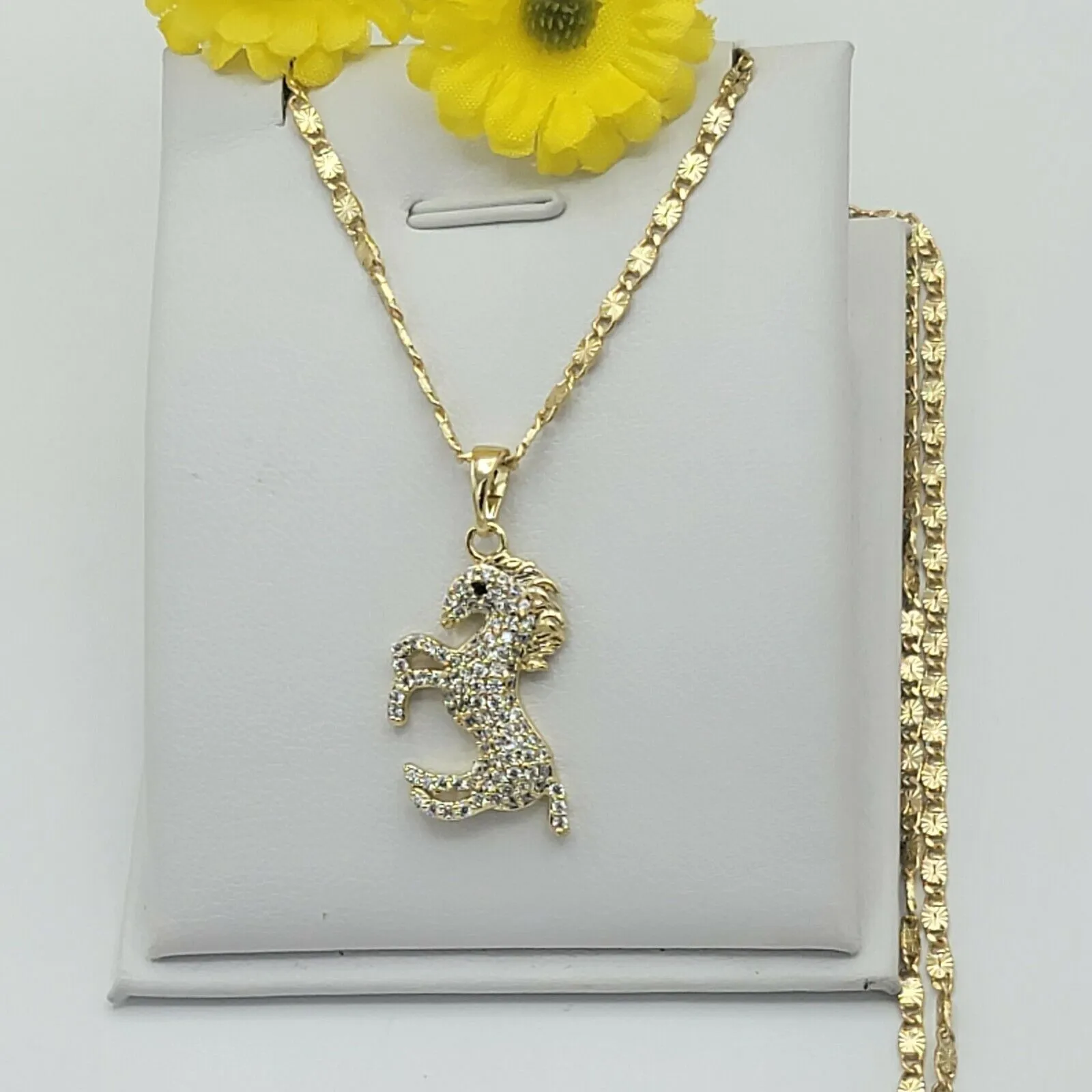 Necklaces - 14K Gold Plated. Icy Crystal Cute Horse Pendant & Chain. Spirit Power.