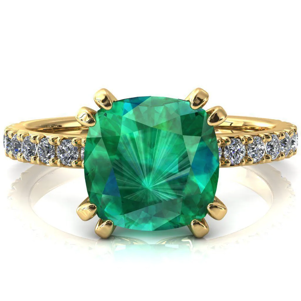Nefili Cushion Emerald 4 Double Prong 5/8 Eternity Diamond French Pave Engagement Ring