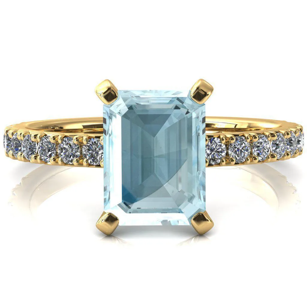 Nefili Emerald Aqua Blue Spinel 4 Prong 5/8 Eternity Diamond French Pave Engagement Ring