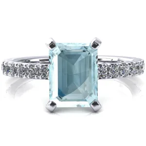 Nefili Emerald Aqua Blue Spinel 4 Prong 5/8 Eternity Diamond French Pave Engagement Ring