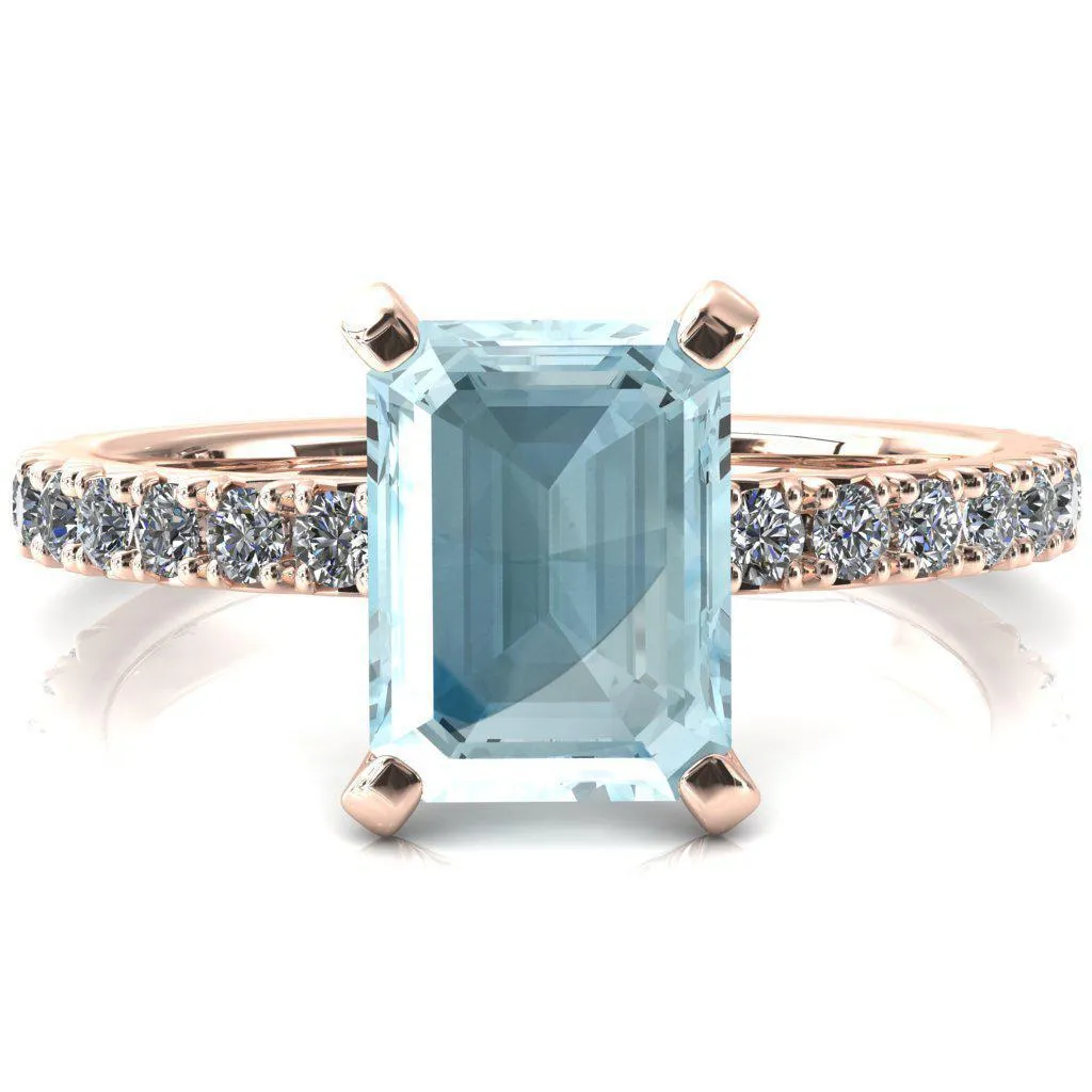 Nefili Emerald Aqua Blue Spinel 4 Prong 5/8 Eternity Diamond French Pave Engagement Ring
