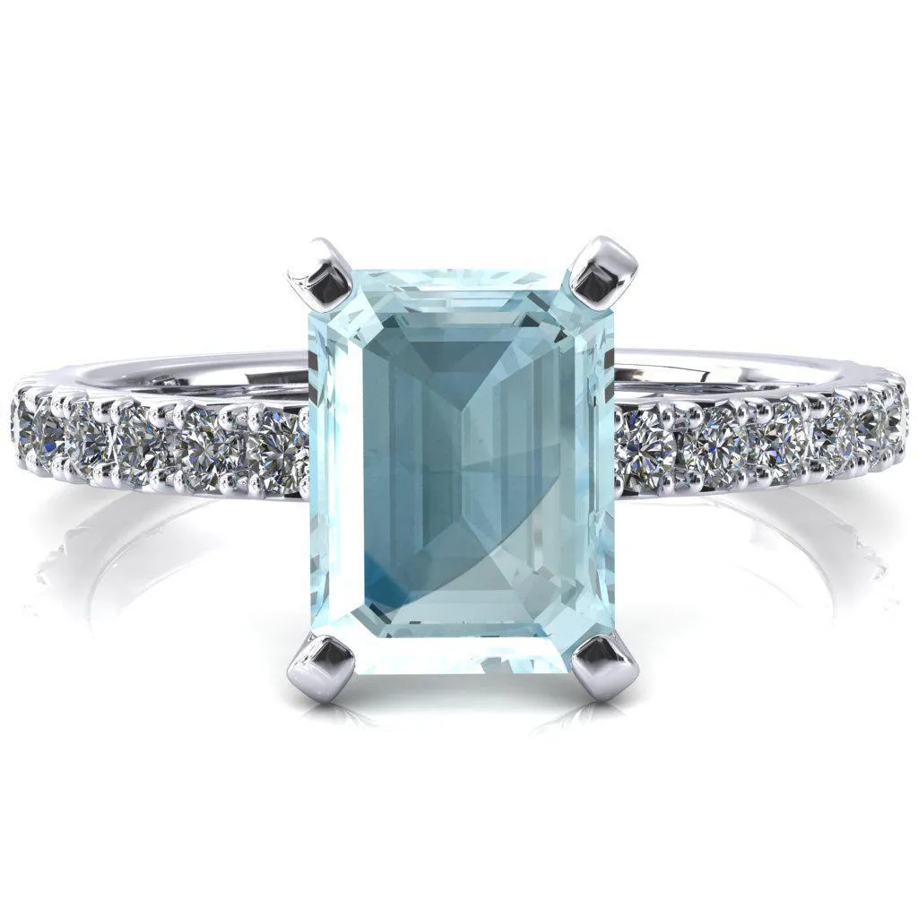 Nefili Emerald Aqua Blue Spinel 4 Prong 5/8 Eternity Diamond French Pave Engagement Ring