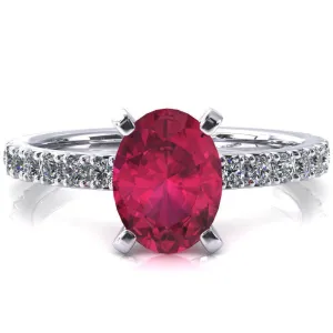 Nefili Oval Ruby 4 Prong 5/8 Eternity Diamond French Pave Engagement Ring
