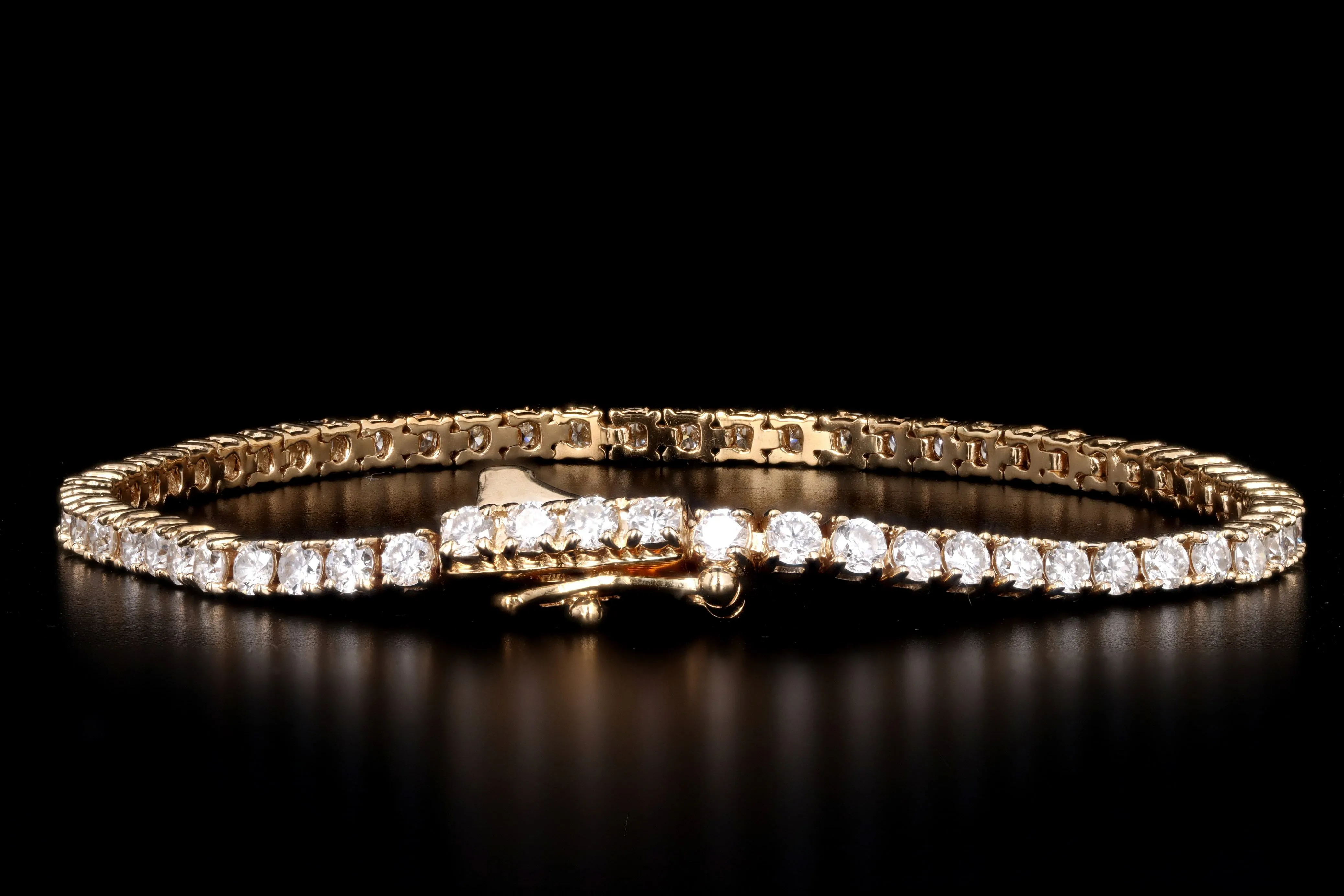 New 14K Yellow Gold 3.01 Carat Round Brilliant Cut Diamond Tennis Bracelet