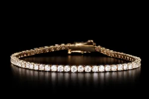New 14K Yellow Gold 3.01 Carat Round Brilliant Cut Diamond Tennis Bracelet