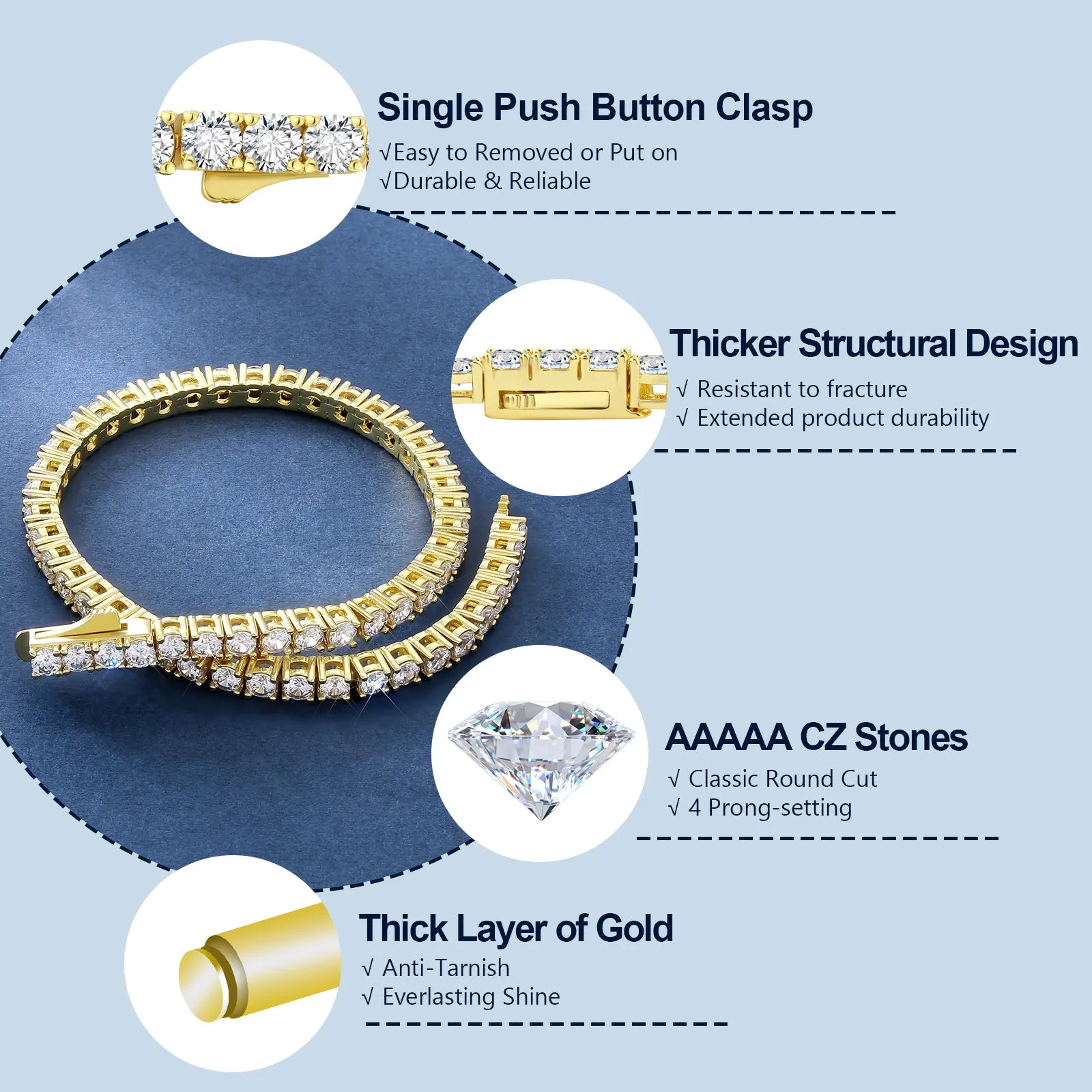 【NEW】3mm CZ Diamond Tennis Bracelet Brass KRKC