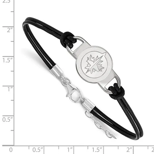 NHL Licensed Winnipeg Jets Ladies Leather & Sterling Silver Bracelet