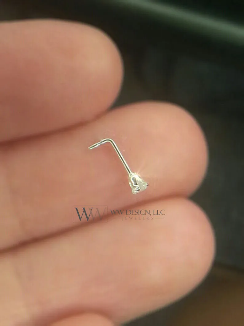Nose Ring Stud Post w/ 2mm Swarovski Crystal - Sterling Silver or 14k Yellow/ White Gold Filled/ Solid L-Post White Clear Sparkly Crystal CZ