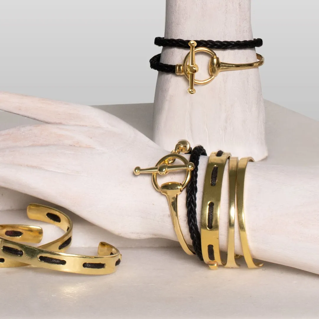 Odeza - Wrap Around Horse Bit Leather and 14K Gold on Brass Bracelet