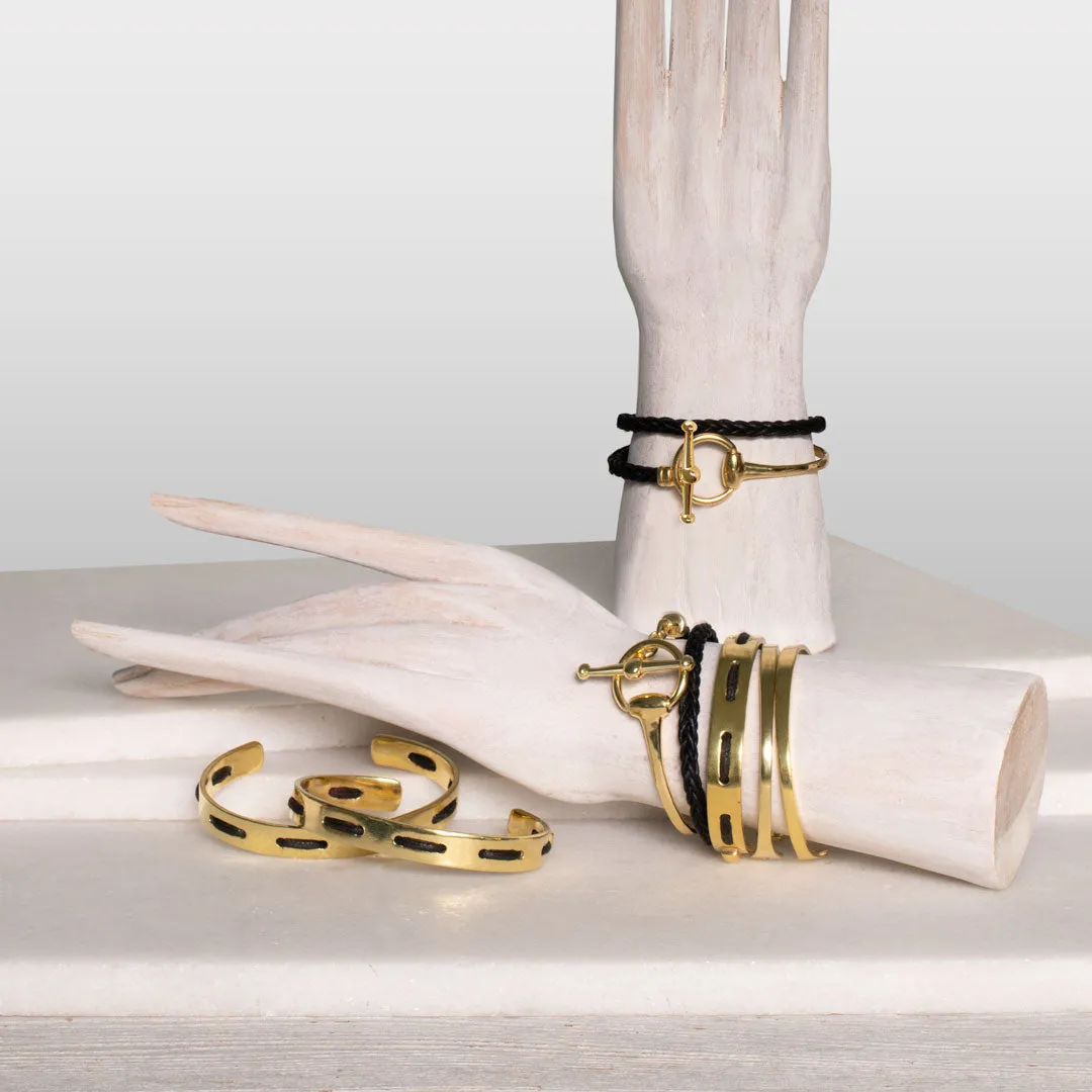 Odeza - Wrap Around Horse Bit Leather and 14K Gold on Brass Bracelet
