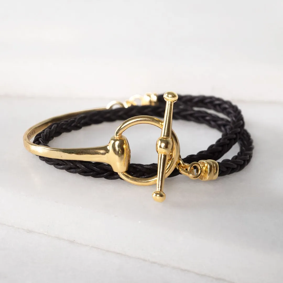 Odeza - Wrap Around Horse Bit Leather and 14K Gold on Brass Bracelet