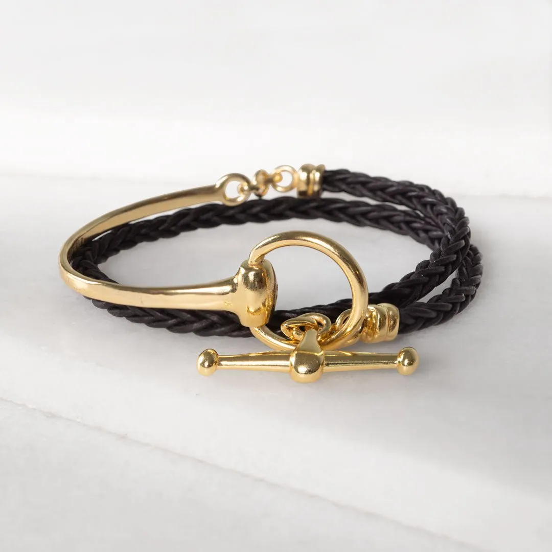 Odeza - Wrap Around Horse Bit Leather and 14K Gold on Brass Bracelet