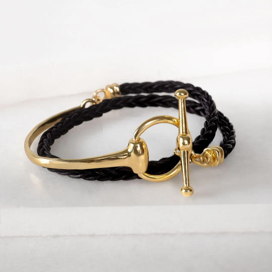 Odeza - Wrap Around Horse Bit Leather and 14K Gold on Brass Bracelet