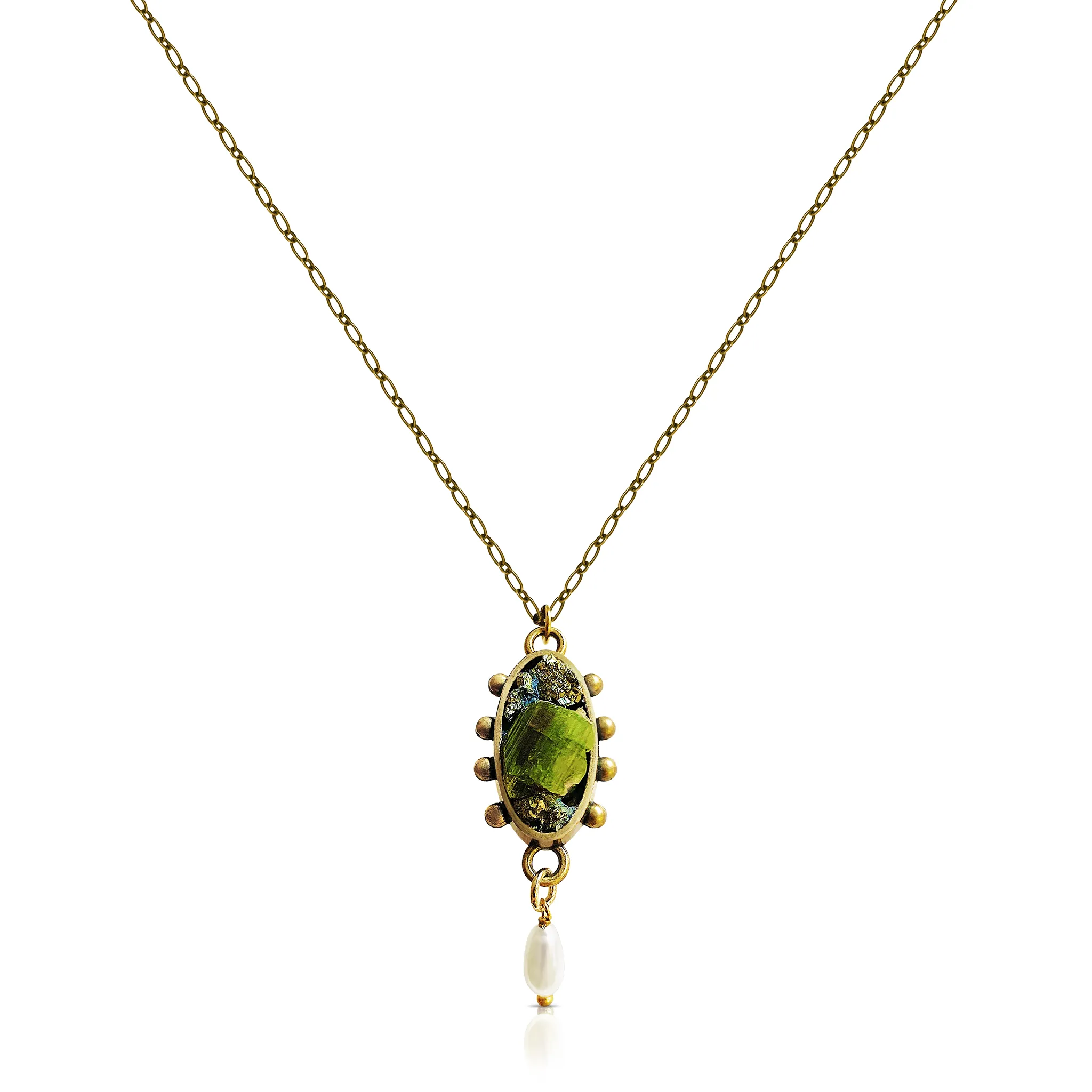 One-Of-A-Kind Green Tourmaline Pendant With Pearl