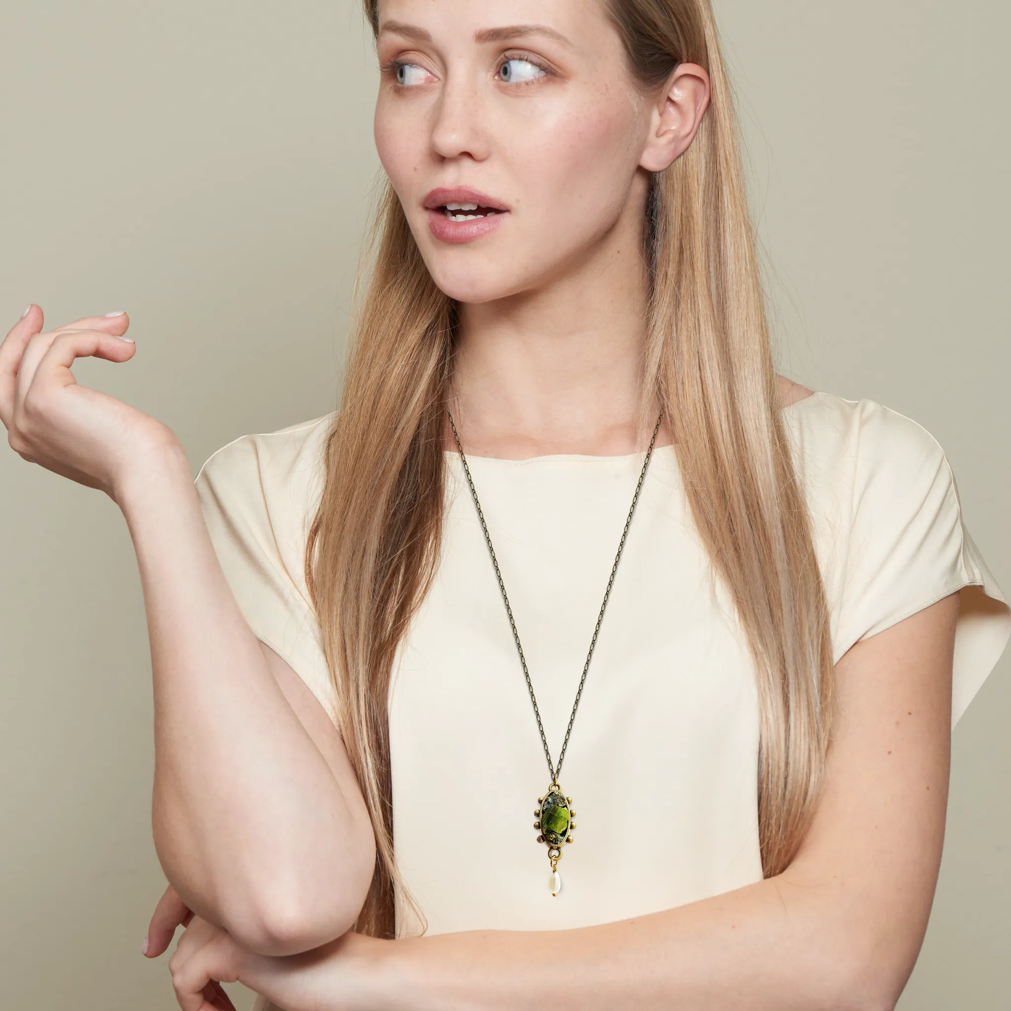 One-Of-A-Kind Green Tourmaline Pendant With Pearl