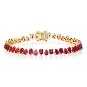 One of a Kind Juicy Pear Shaped Ruby Tennis Bracelet