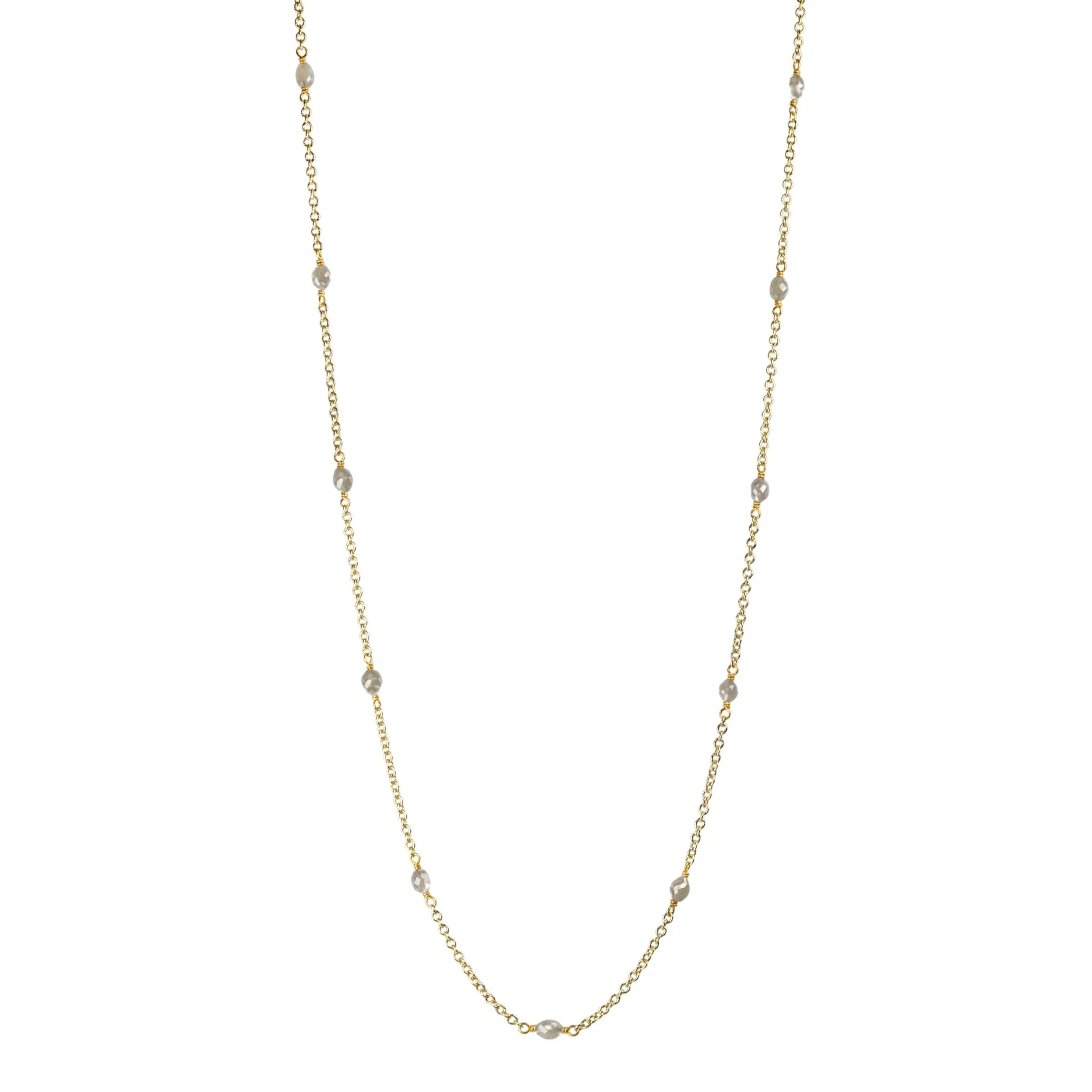Oval Grey Diamond Bead Station Necklace