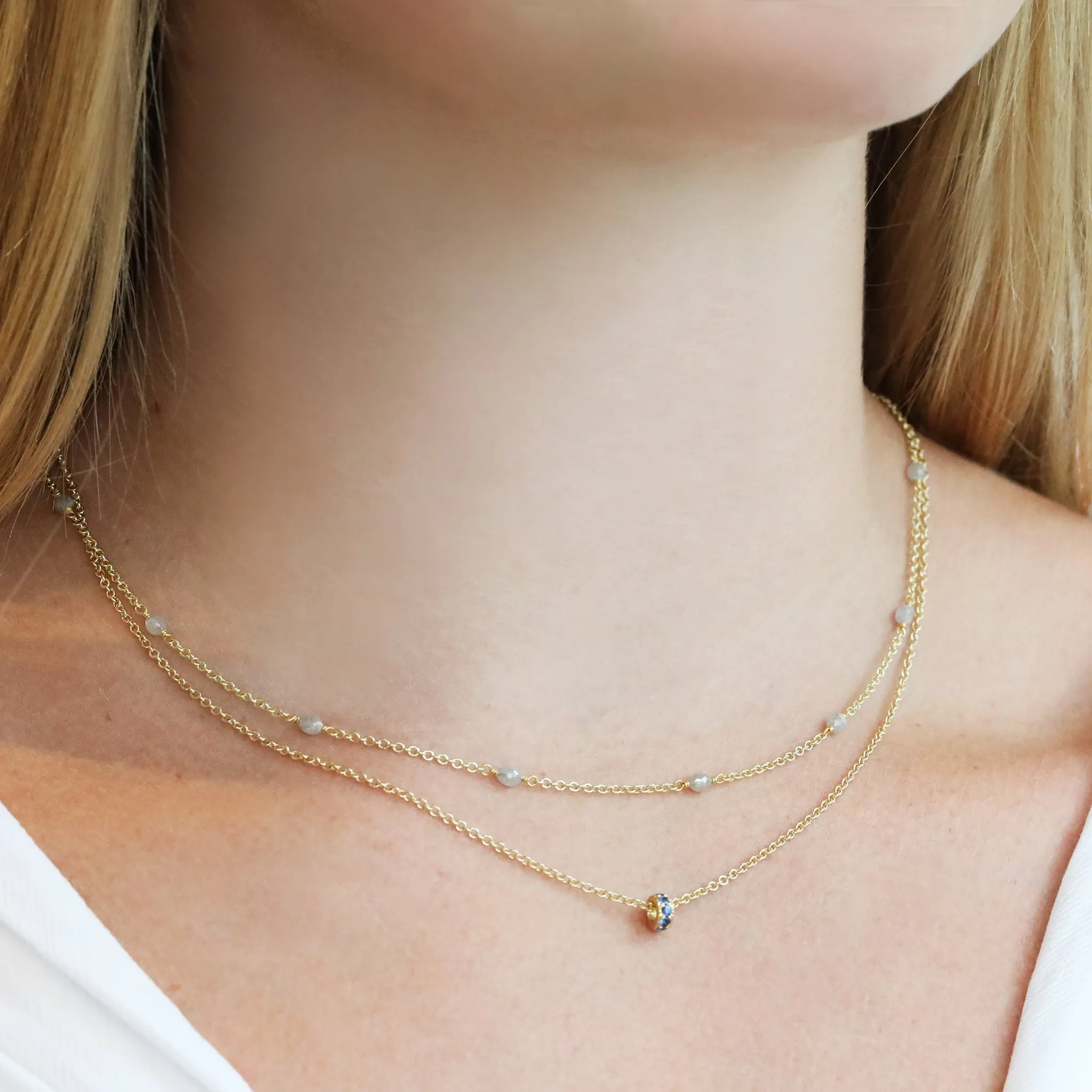 Oval Grey Diamond Bead Station Necklace